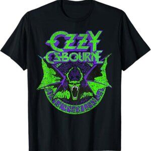 Ozzy Osbourne Bat Circle Neon Shirt | Gothic Rock Graphic Tee Electric Metal 90